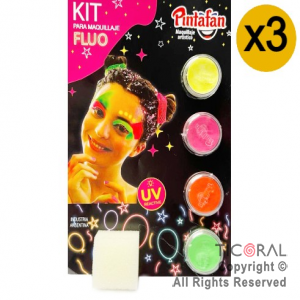 MAQUILLAJE ARTISTICO PINTAFAN FLUO AMARILLO NARANJA ROSA VERDE  X 4 8GR 120-01 3 BLISTERS